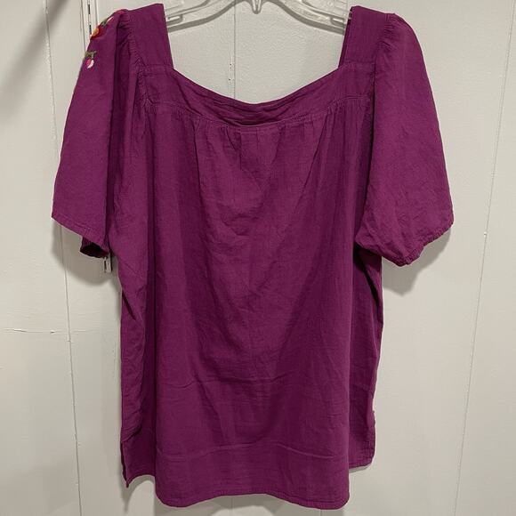 Embroidered Designs Handcrafted in Guatemala Blouse Large Purple Floral Boho - Picture 3 of 7